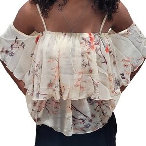 Bishop Young Lily Tiered Top Floral Print Cold Shoulder Ruffle M evening new